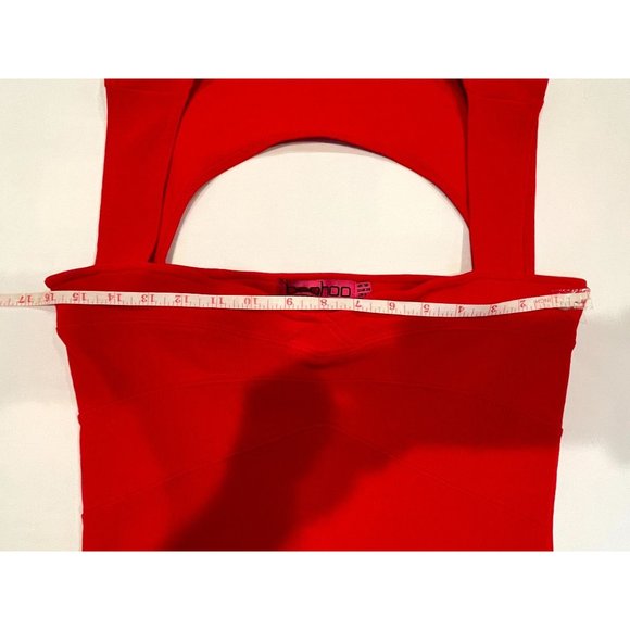 Boohoo Women Bodycon Bandage Dress Back Hole Square Neck Red Size 6 - Picture 4 of 7